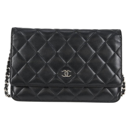 Chanel Matelasse Chain Wallet Lamb Skin Black Silver Cc