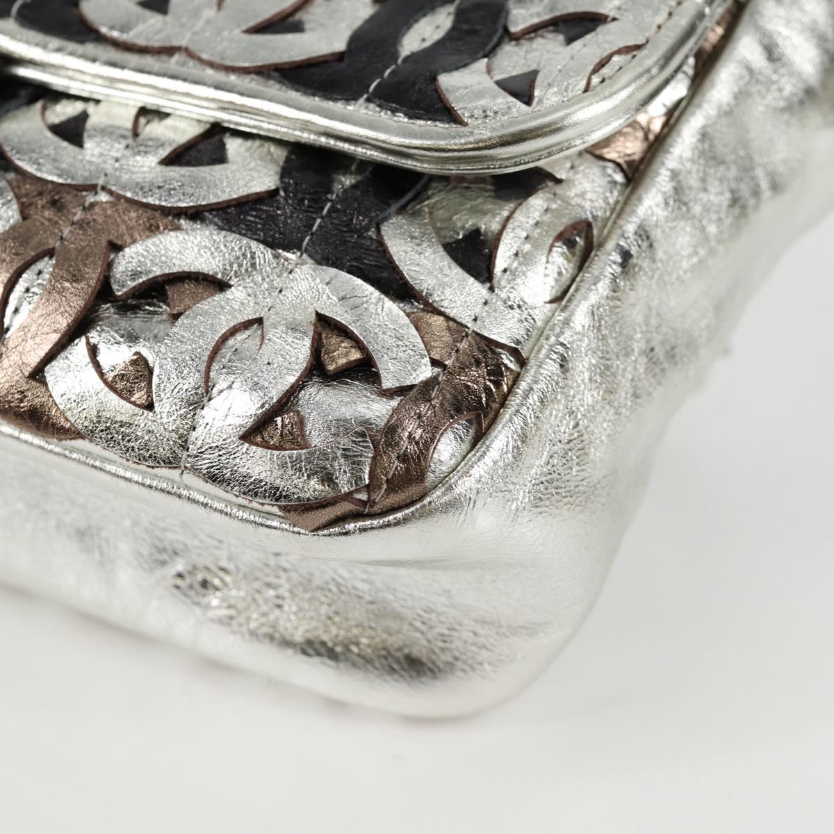 Chanel Chain Matelasse Shoulder Bag Leather Silver Cc