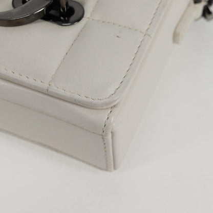 Christian Dior Chain Shoulder Bag Leather 2WAY White Silver