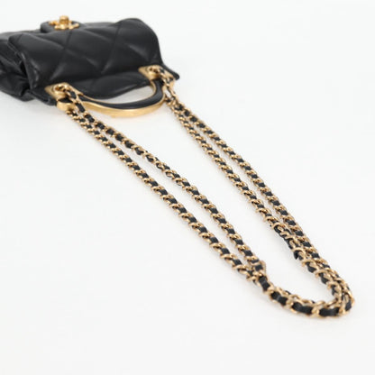 Chanel Chain Pouch Shoulder Bag Lamb Skin Black Gold Cc