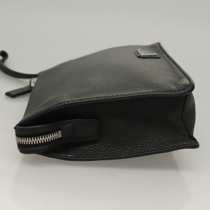 Prada Clutch Bag Leather Black Silver 2vf006