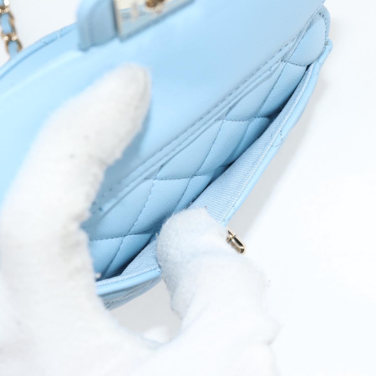 Chanel Matelasse Chain Shoulder Bag Lamb Skin Blue Gold Cc