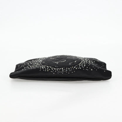 Chanel Camellia Rhinestone Chain Accessory Pouch Satin Black Cc