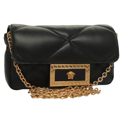 Versace Chain Shoulder Bag Leather Black Gold