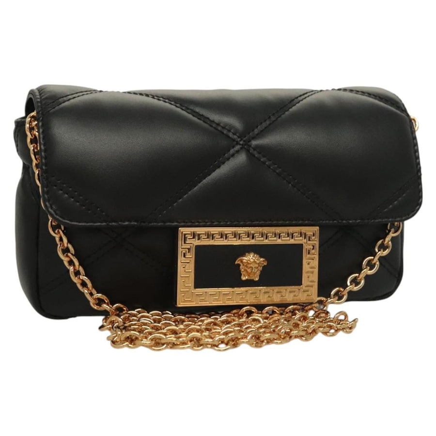 Versace Chain Shoulder Bag Leather Black Gold