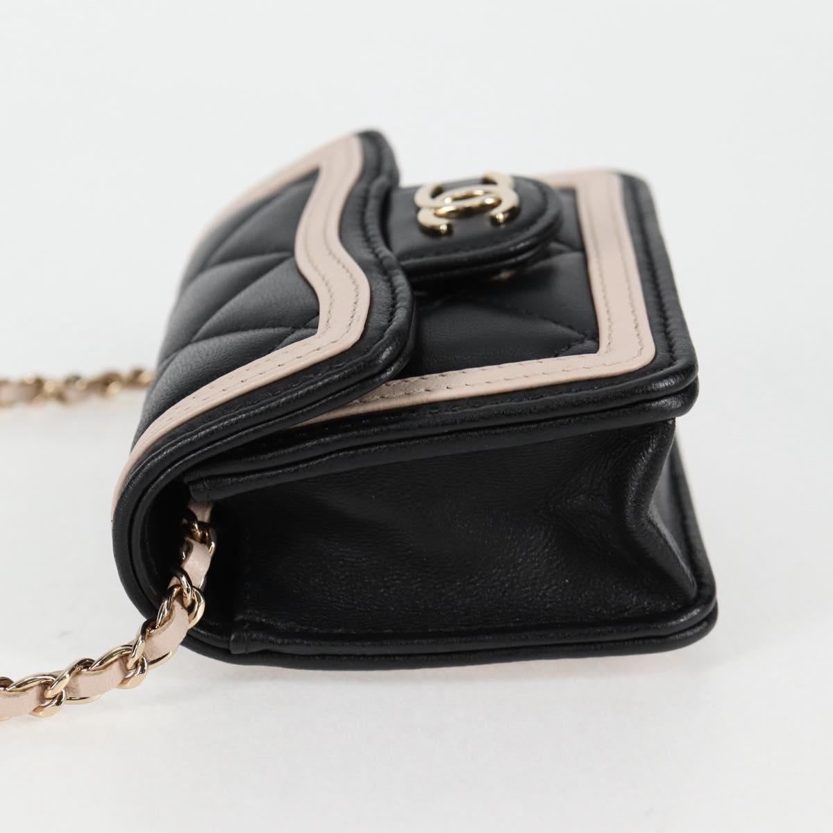 Chanel Matelasse Chain Pouch Shoulder Bag Lamb Skin Black Gold Cc