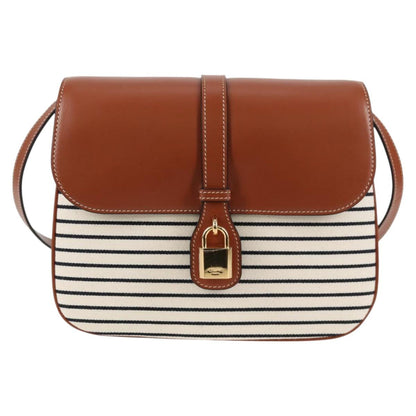 Celine Shoulder Bag Canvas Leather Brown Gold