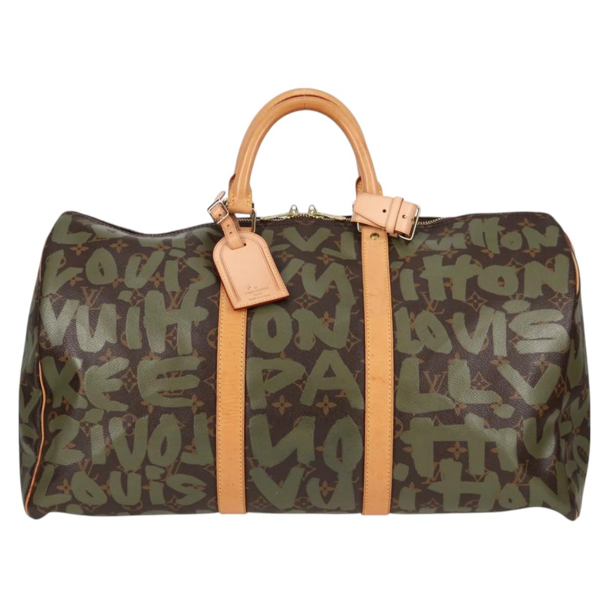 Louis Vuitton Monogram Graffiti Keepall 50 Boston Bag Khaki M92196