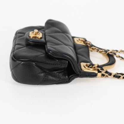 Chanel Chain Pouch Shoulder Bag Lamb Skin Black Gold Cc
