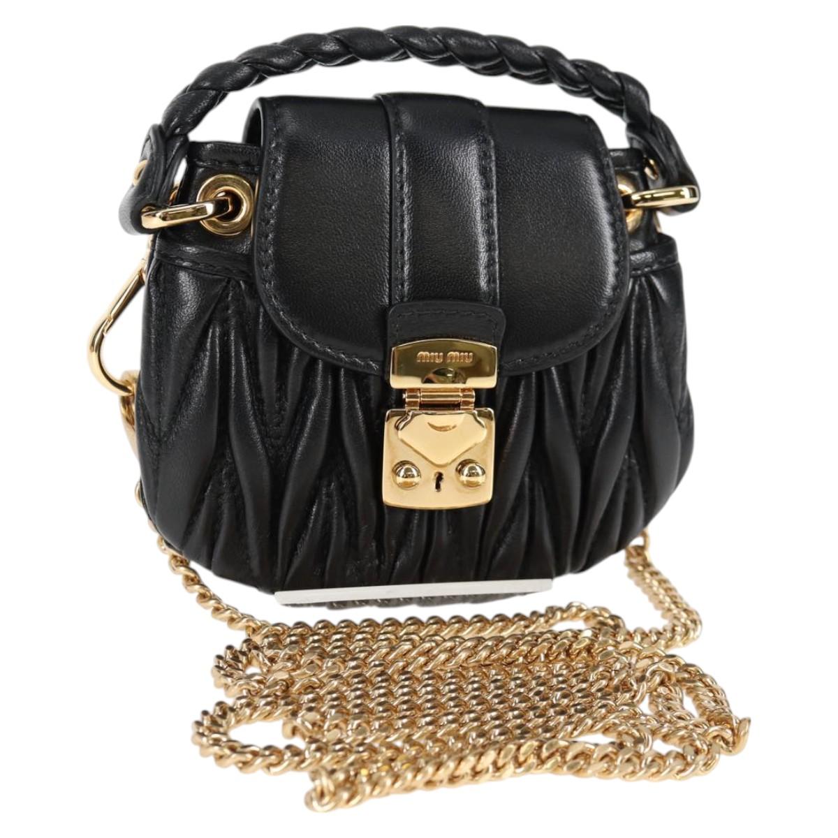 Miu Miu Matelasse Chain Pouch Shoulder Bag Leather Black Gold