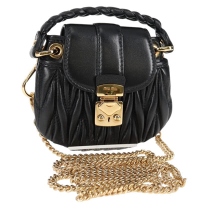 Miu Miu Matelasse Chain Pouch Shoulder Bag Leather Black Gold