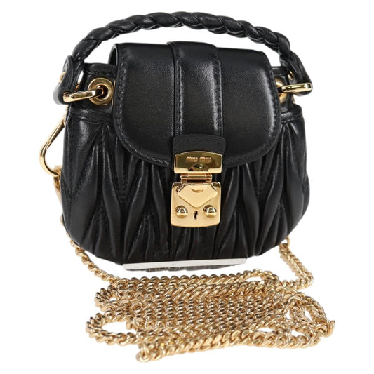 Miu Miu Matelasse Chain Pouch Shoulder Bag Leather Black Gold
