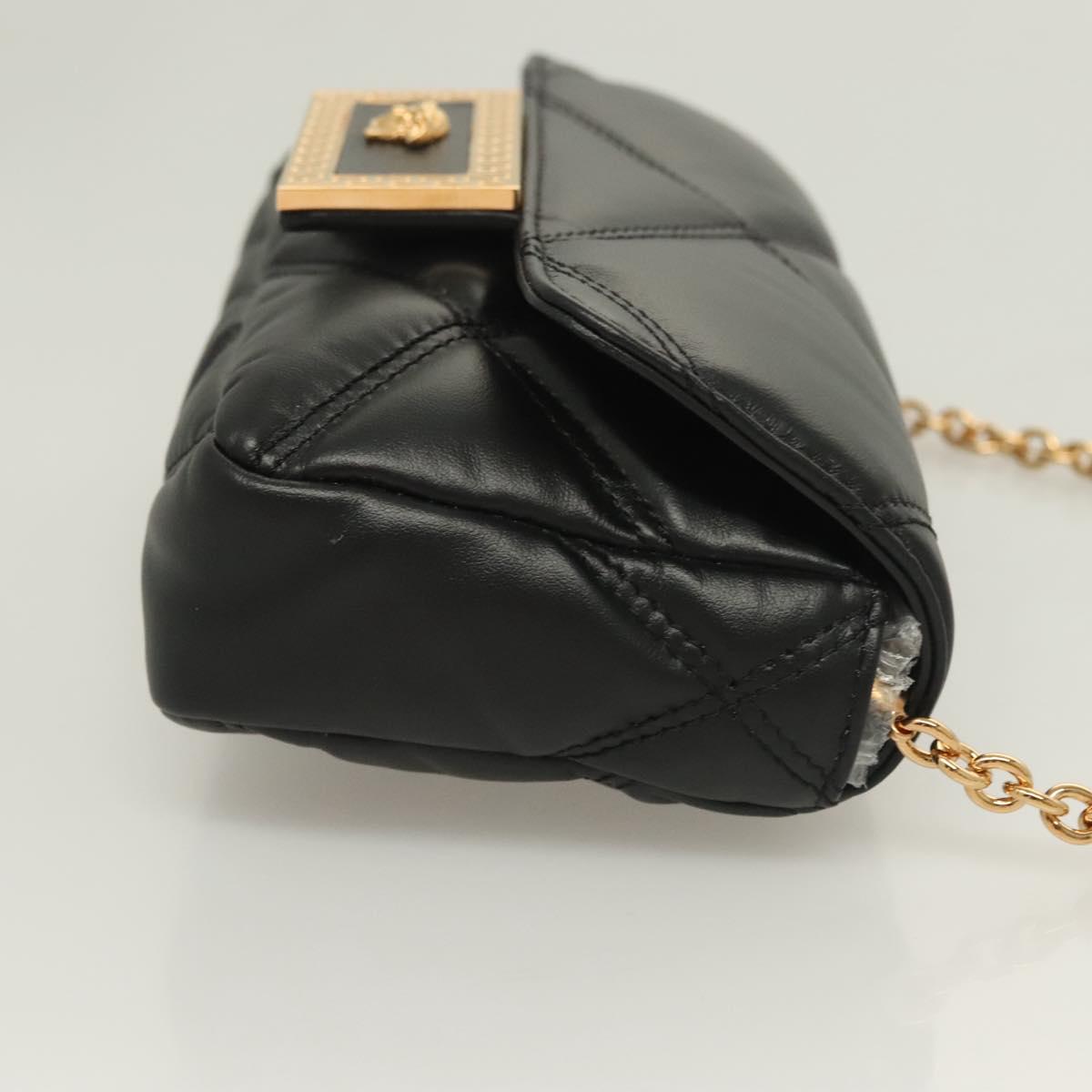 Versace Chain Shoulder Bag Leather Black Gold
