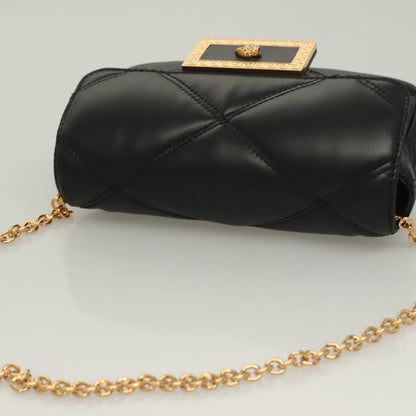 Versace Chain Shoulder Bag Leather Black Gold