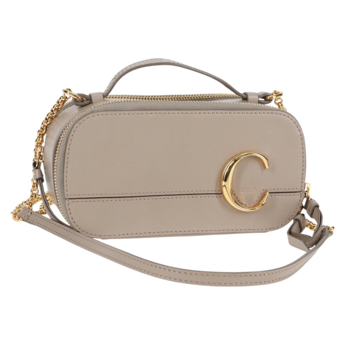 Chloe Chain Shoulder Bag Leather Beige Gold
