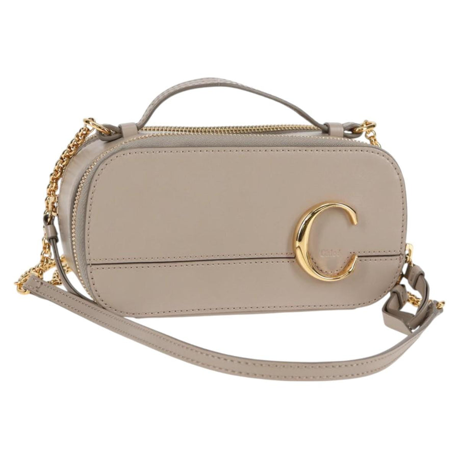 Chloe Chain Shoulder Bag Leather Beige Gold
