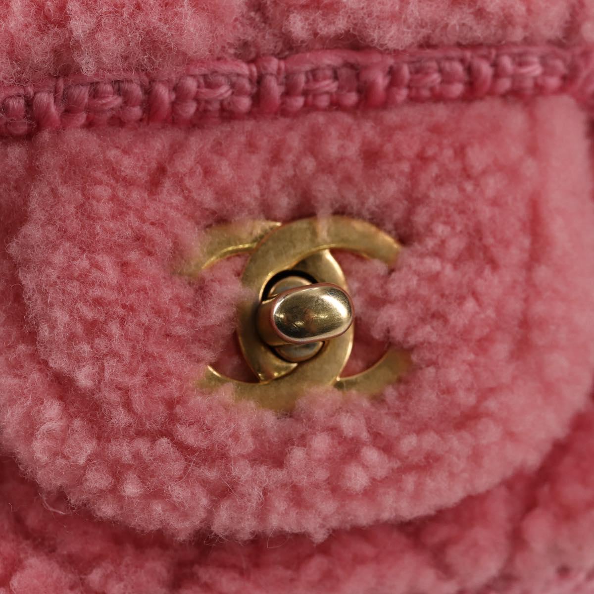 Chanel Matelasse Chain Shoulder Bag Wool Pink Gold Cc