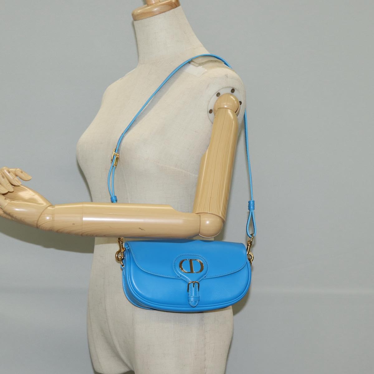 Christian Dior Bobby East West Shoulder Bag Leather Blue Gold