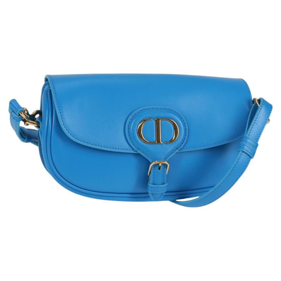 Christian Dior Bobby East West Shoulder Bag Leather Blue Gold