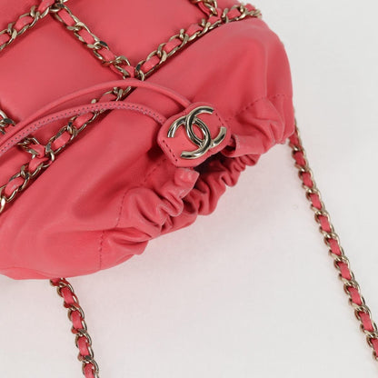 Chanel Chain Shoulder Bag Lamb Skin Pink Gold Cc