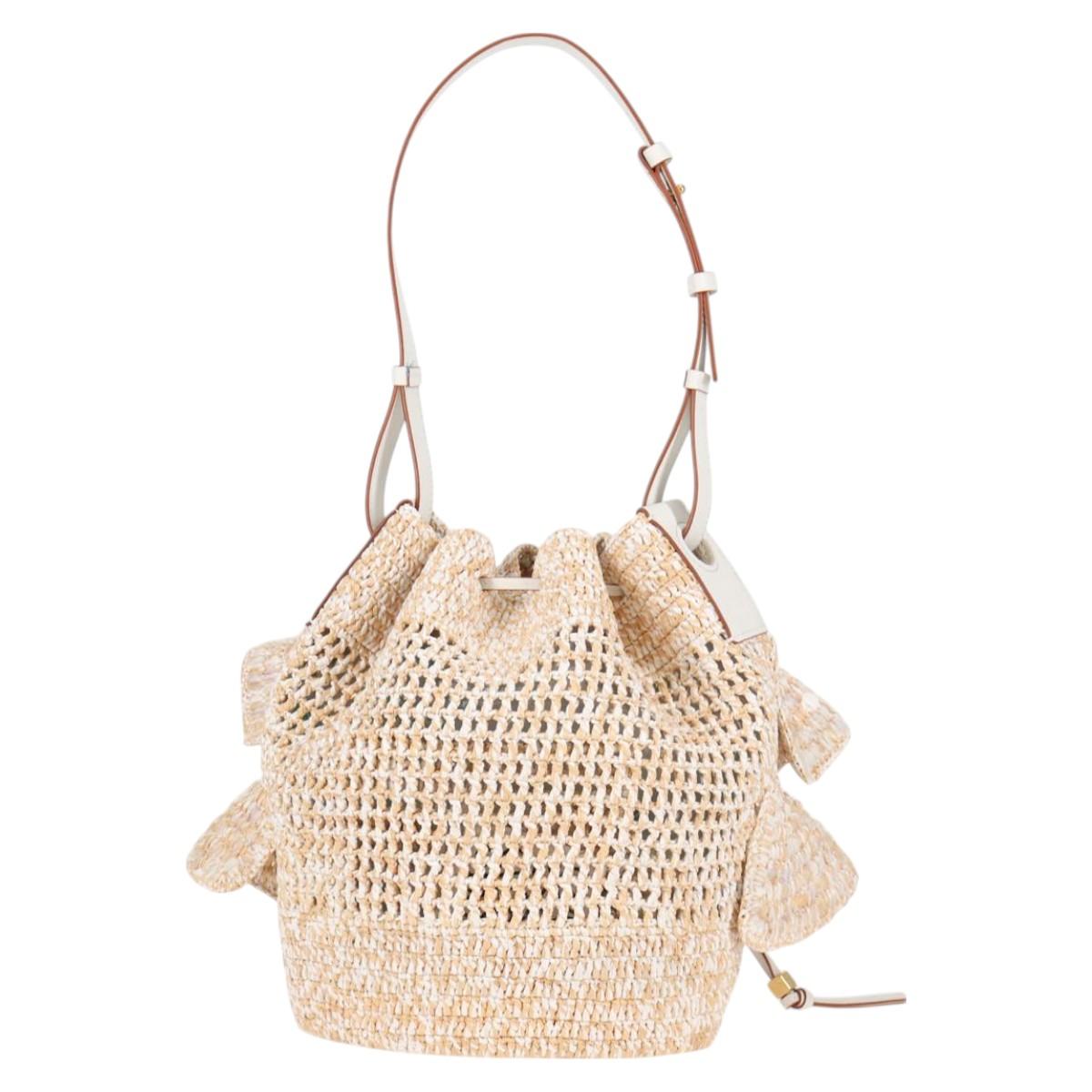 Loewe Sequin Balloon Shoulder Bag Raffia Beige Gold