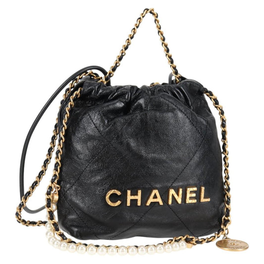 Chanel Chain Chanel 22 Shoulder Bag Leather Black Gold Cc
