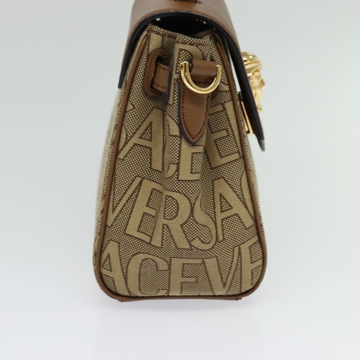 Versace Hand Bag Canvas Leather 3WAY Brown Gold