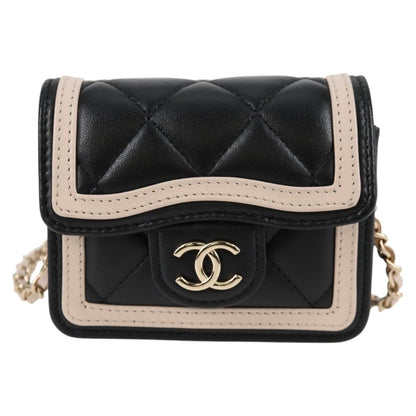 Chanel Matelasse Chain Pouch Shoulder Bag Lamb Skin Black Gold Cc