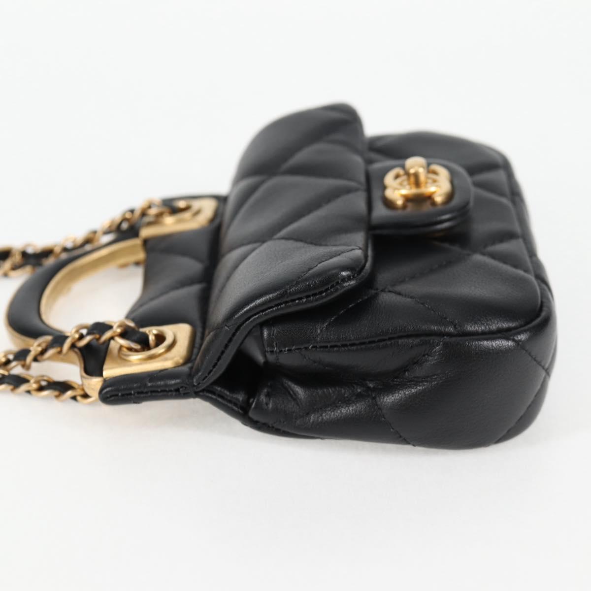 Chanel Chain Pouch Shoulder Bag Lamb Skin Black Gold Cc