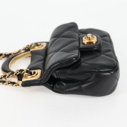 Chanel Chain Pouch Shoulder Bag Lamb Skin Black Gold Cc