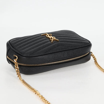 Saint Laurent Chain Lou Mini Shoulder Bag Leather Black Gold
