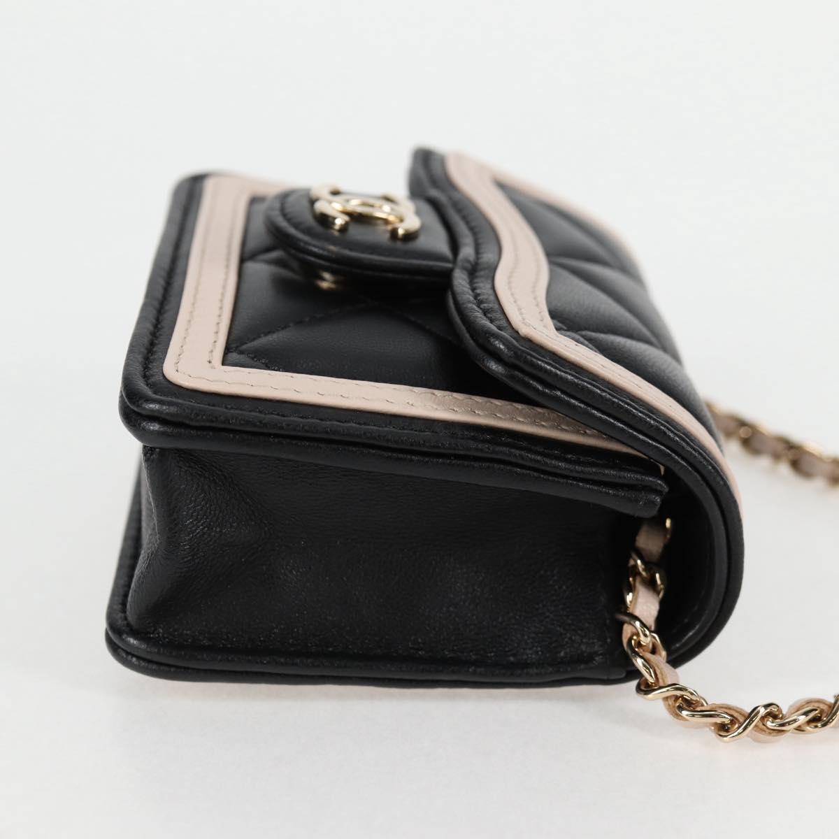 Chanel Matelasse Chain Pouch Shoulder Bag Lamb Skin Black Gold Cc