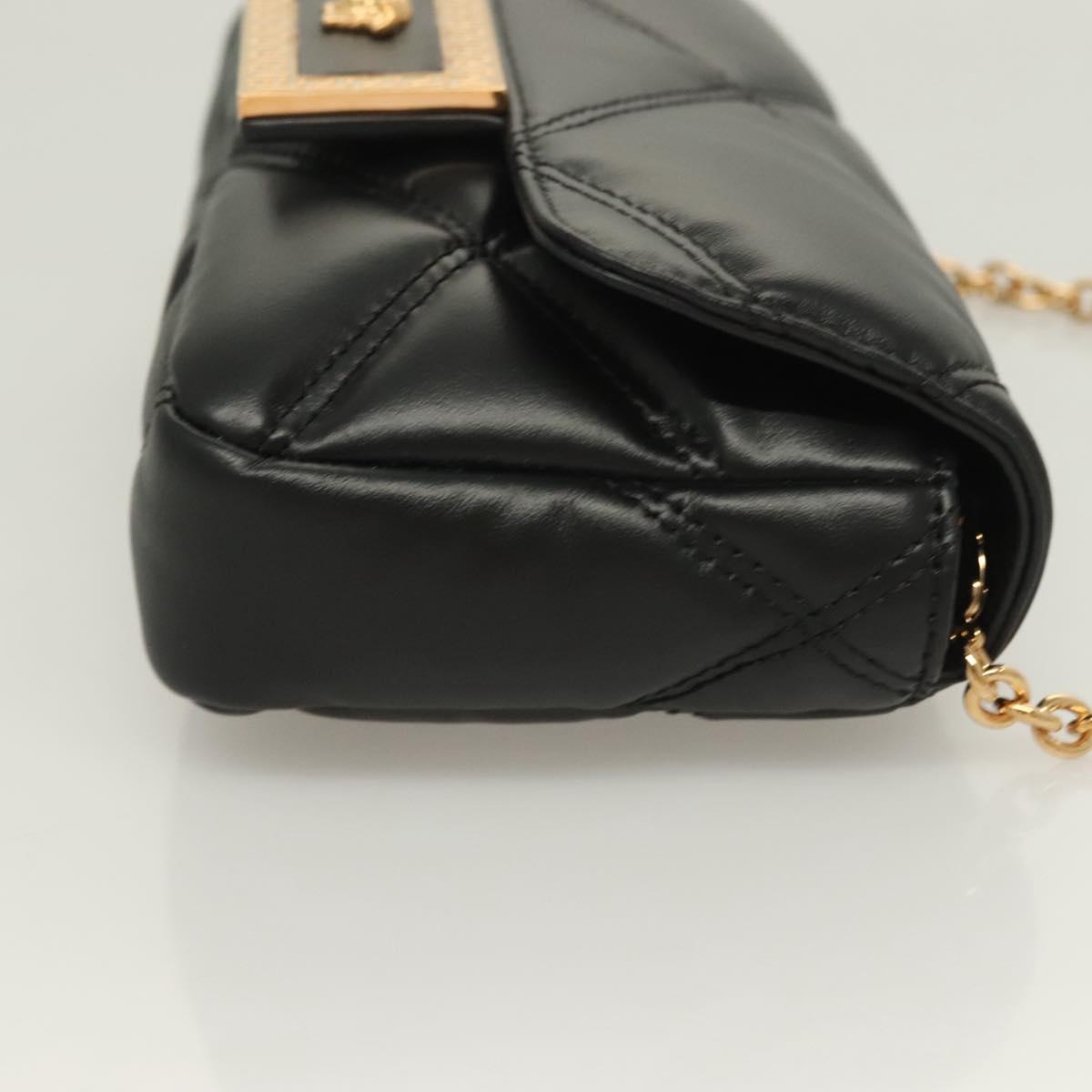 Versace Chain Shoulder Bag Leather Black Gold