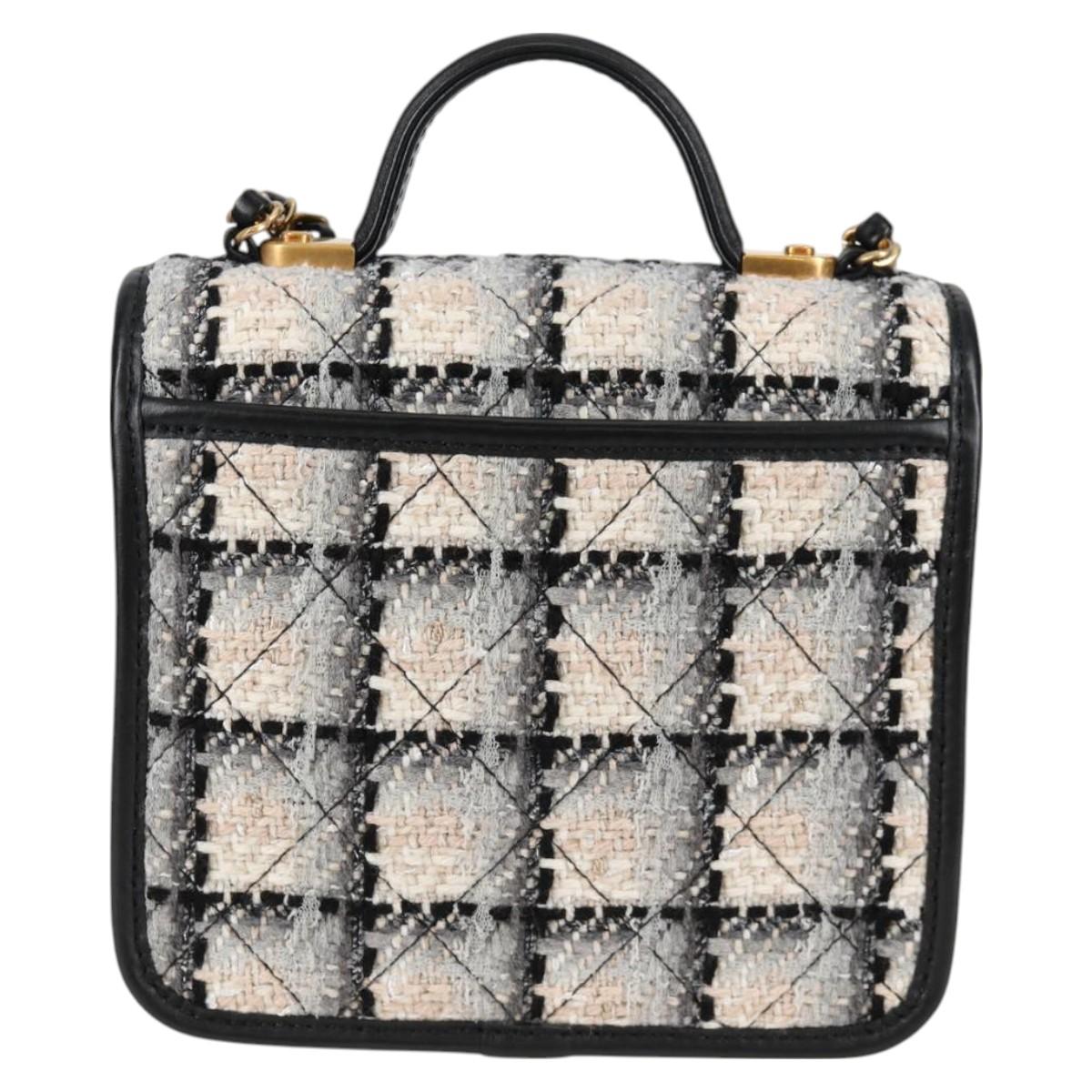 Chanel Matelasse Chain Hand Bag Tweed 2WAY White Gold Cc