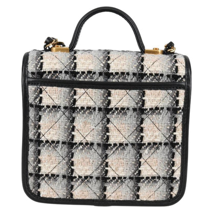 Chanel Matelasse Chain Hand Bag Tweed 2WAY White Gold Cc