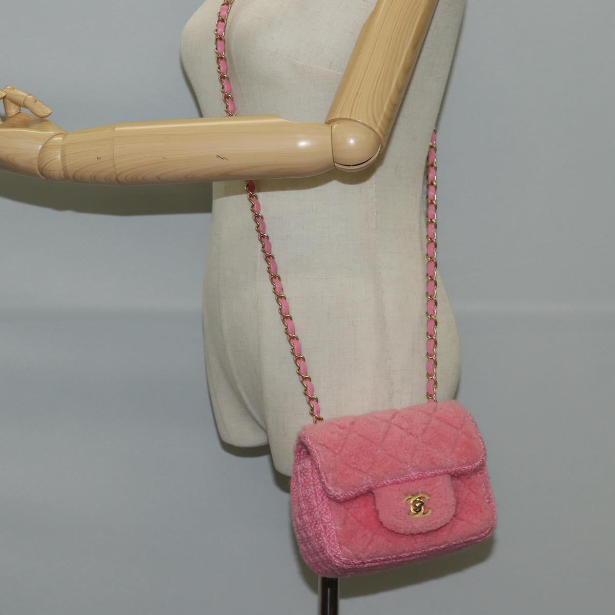 Chanel Matelasse Chain Shoulder Bag Wool Pink Gold Cc