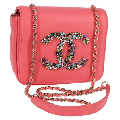 Chanel Matelasse Bijoux Chain Shoulder Bag Lamb Skin Pink Gold Cc