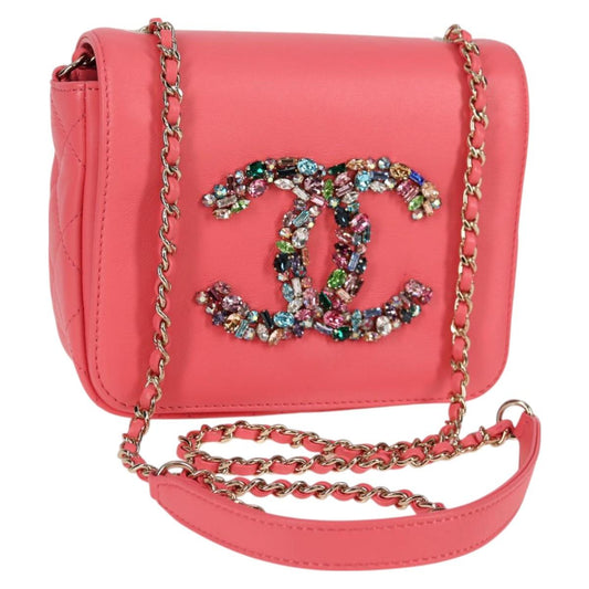 Chanel Matelasse Bijoux Chain Shoulder Bag Lamb Skin Pink Gold Cc
