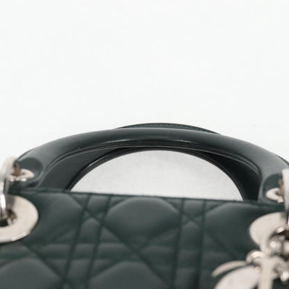 Christian Dior Canage Lady Dior Hand Bag Lamb Skin 2WAY Green Gold