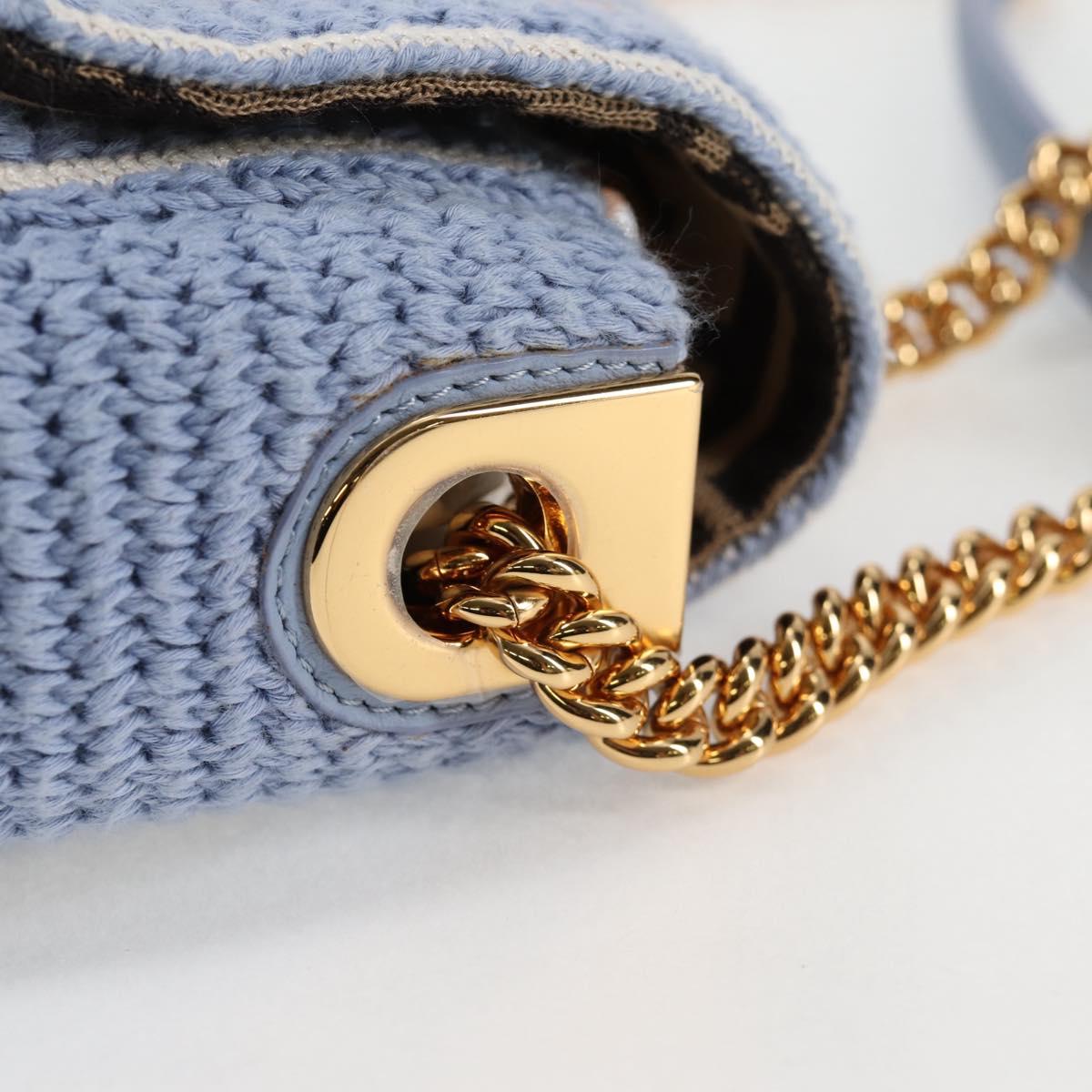 Fendi Chain Mamma Baguette Shoulder Bag Cotton 2WAY Purple Gold