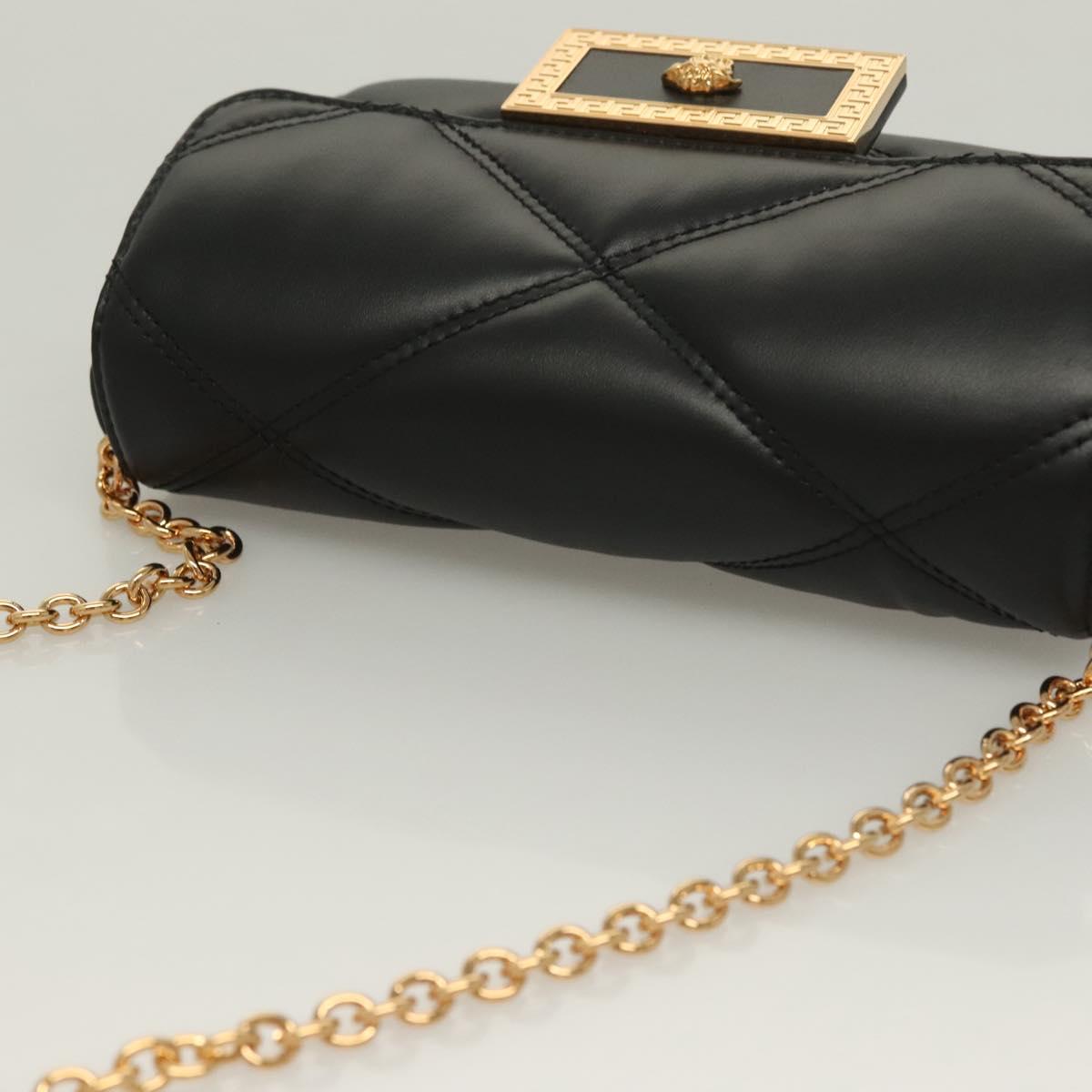 Versace Chain Shoulder Bag Leather Black Gold