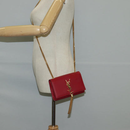 Saint Laurent Chain Shoulder Bag Leather Red Gold