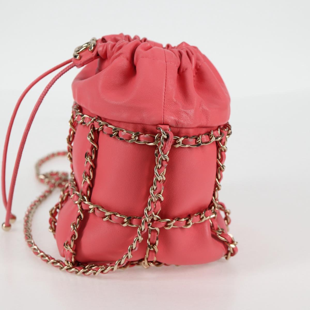 Chanel Chain Shoulder Bag Lamb Skin Pink Gold Cc