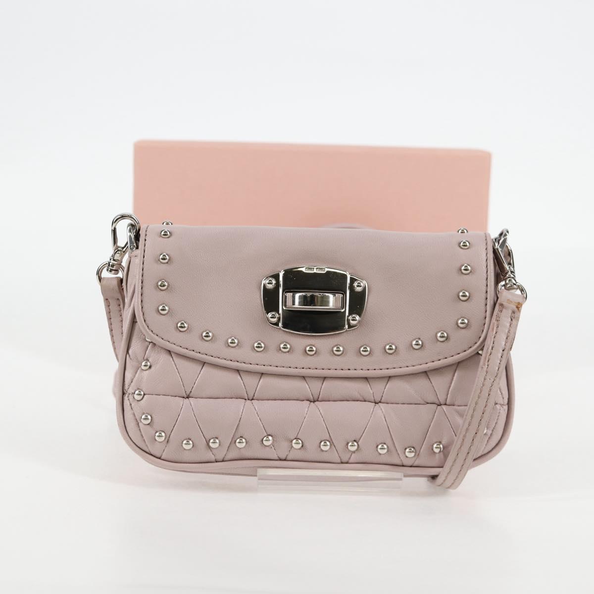 Miu Miu Studs Chain Shoulder Bag Leather Pink Silver