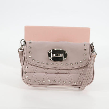 Miu Miu Studs Chain Shoulder Bag Leather Pink Silver