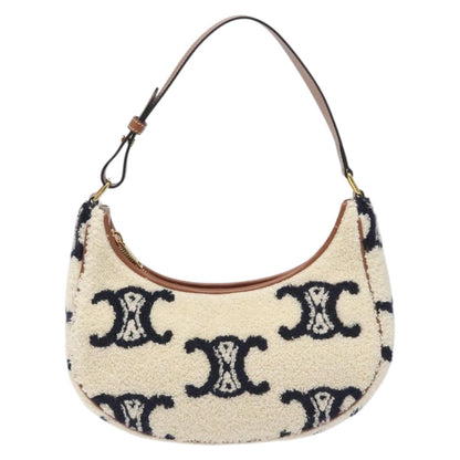 Celine Triomphe Shoulder Bag Pile White Brown Gold