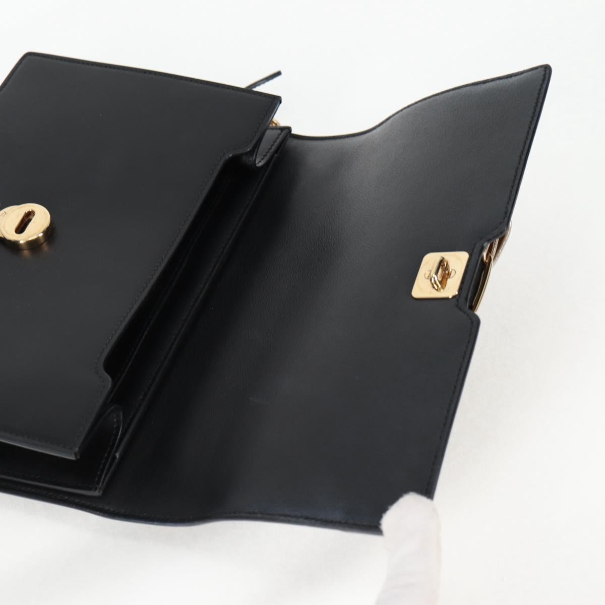 Salvatore Ferragamo Vala Chain Shoulder Bag Leather Black Gold