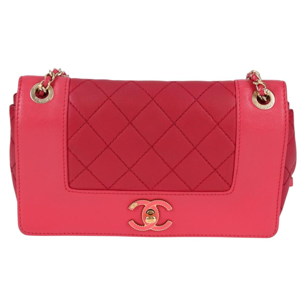 Chanel Matelasse Chain Shoulder Bag Leather Red Gold Cc