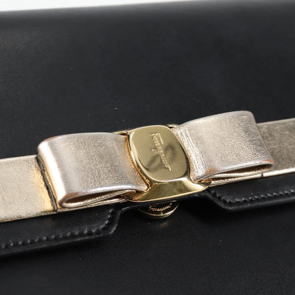 Salvatore Ferragamo Vala Chain Shoulder Bag Leather Black Gold