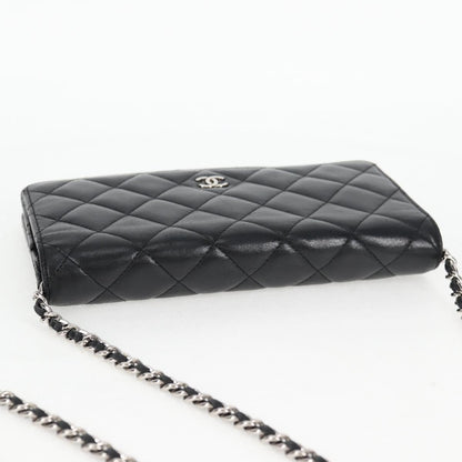 Chanel Matelasse Chain Wallet Lamb Skin Black Silver Cc